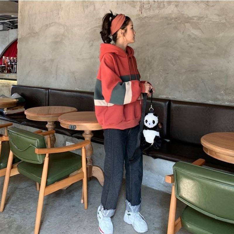 Damska aksamitna bluza z kapturem jesienno-zimowa luźna wersja koreańska topu szkolnego