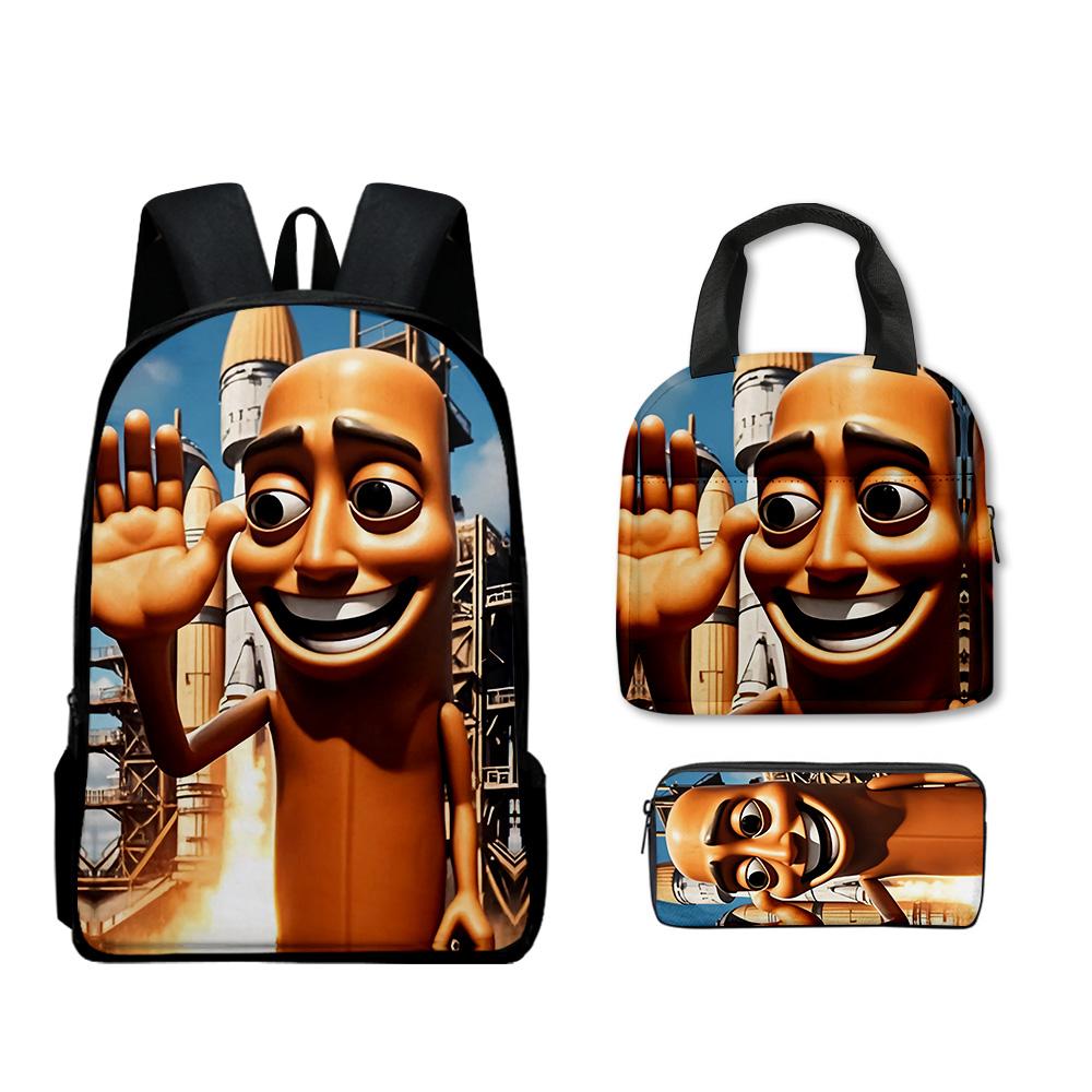 Hip Hop Populair Nieuwigheid Grappig tungtungtung 3D Geprint 3 stuks/Set leerling Schooltassen Laptop Dagrugzak Rugzak Lunchtas Etui