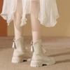 Middle heel autumn and winter new Martin boots women's thick-soled lace-up leather short boots women's beige temperament boots women