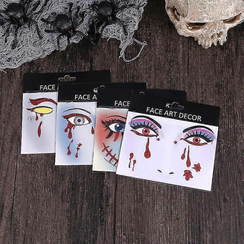 4pcs Scary Bloody Face Stickers Eye Stickers Halloween Costume Party Supplies Cartoon Halloween Face Stickers