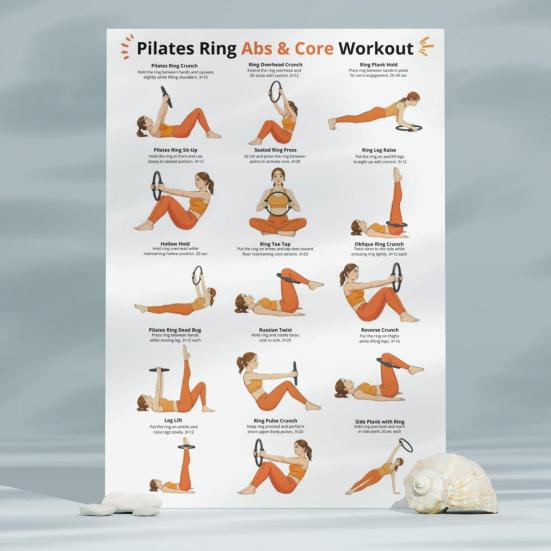 3 ks Kruh pro Pilates Cvičební tabulka 10x8 palců Bezrámový plakát Zlepšení cirkulace Pilates Cvičební plán pro začátečníky Starší osoby Flexibilita