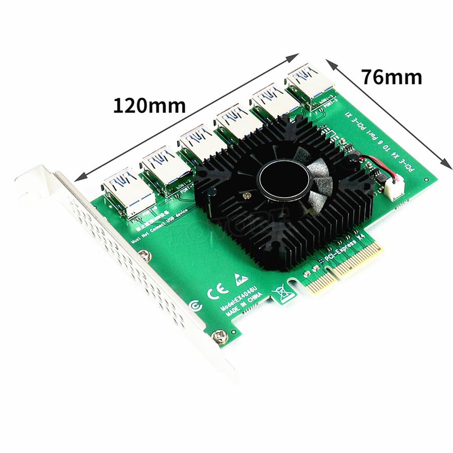 PCIE 1 to 6 PCI Express X4 20Gb 1 to 6 Riser Card Adapter PCI-E Slot 4X to 16X USB 3.0 Riser Extender For Bitcoin Miner Mining