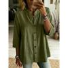 Spring Summer Women's Cotton Linen Shirt, Vintage Retro Solid Color Casual 3/4 Sleeve Blouse Top For Women, European American Fashion