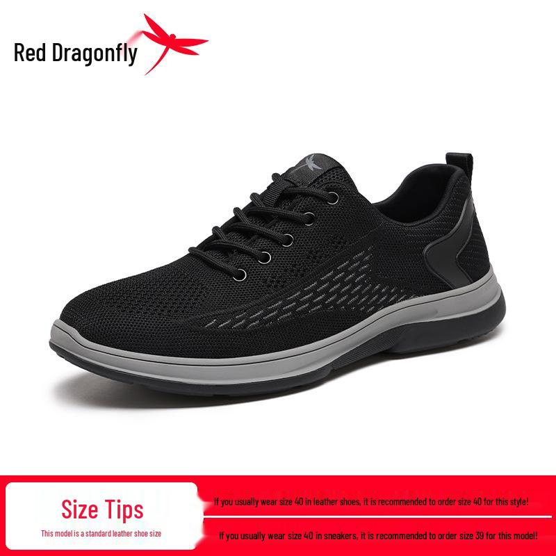 Red Dragonfly Men s Fly-knit Breathable Mesh Sneakers - Soft Sole, Non-slip, Casual Dad Shoes for Spring and Autumn 38