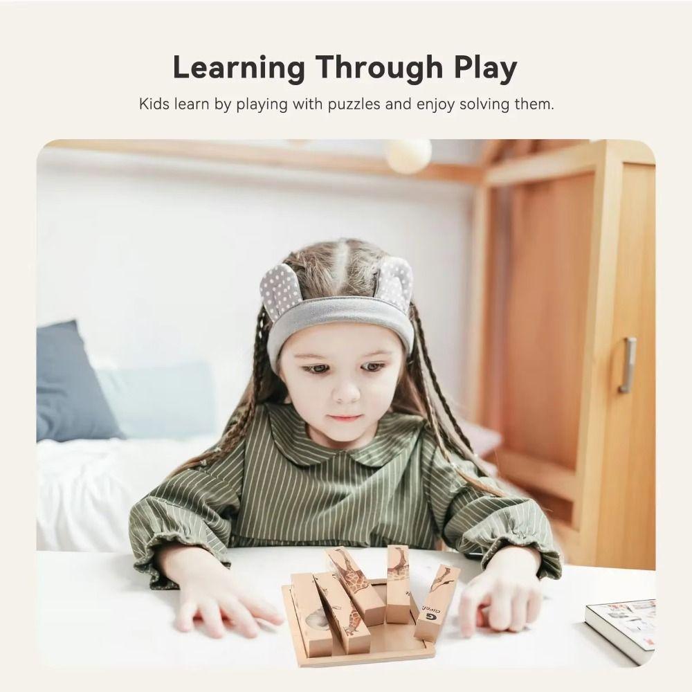 Wooden Animal Theme Block Puzzle Toy Matching Wooden Rotating Jigsaw  Party Favor Gift