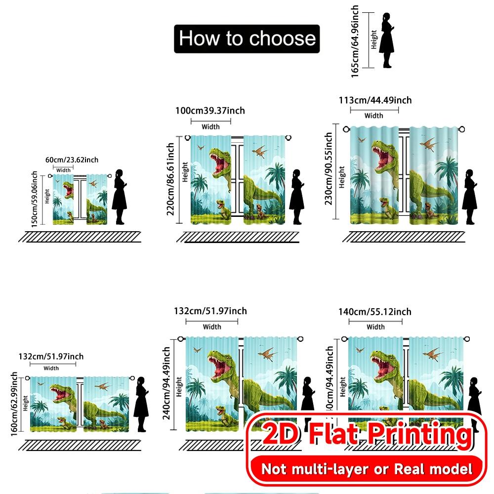 2D Flat Printing,2pcs Dino Kingdom Print Modern Curtains Durable 100% Polyester Fabric Curtains Festive Perfect for Living Room
