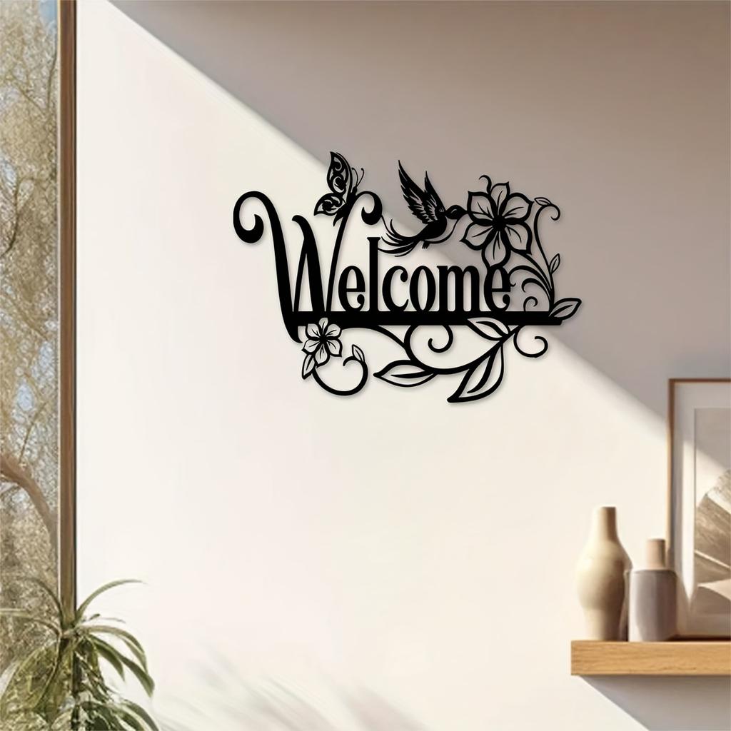 Stainless Steel Welcome Wall Art Floral Hummingbird Decor Outdoor Garden Wedding Gift