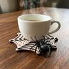 Decorative Mats for Party Halloween Spider Web Wooden Coaster Anti-Slip Wood Cup Mat with Figurine Natural Pine Coasters Thermal Insulated