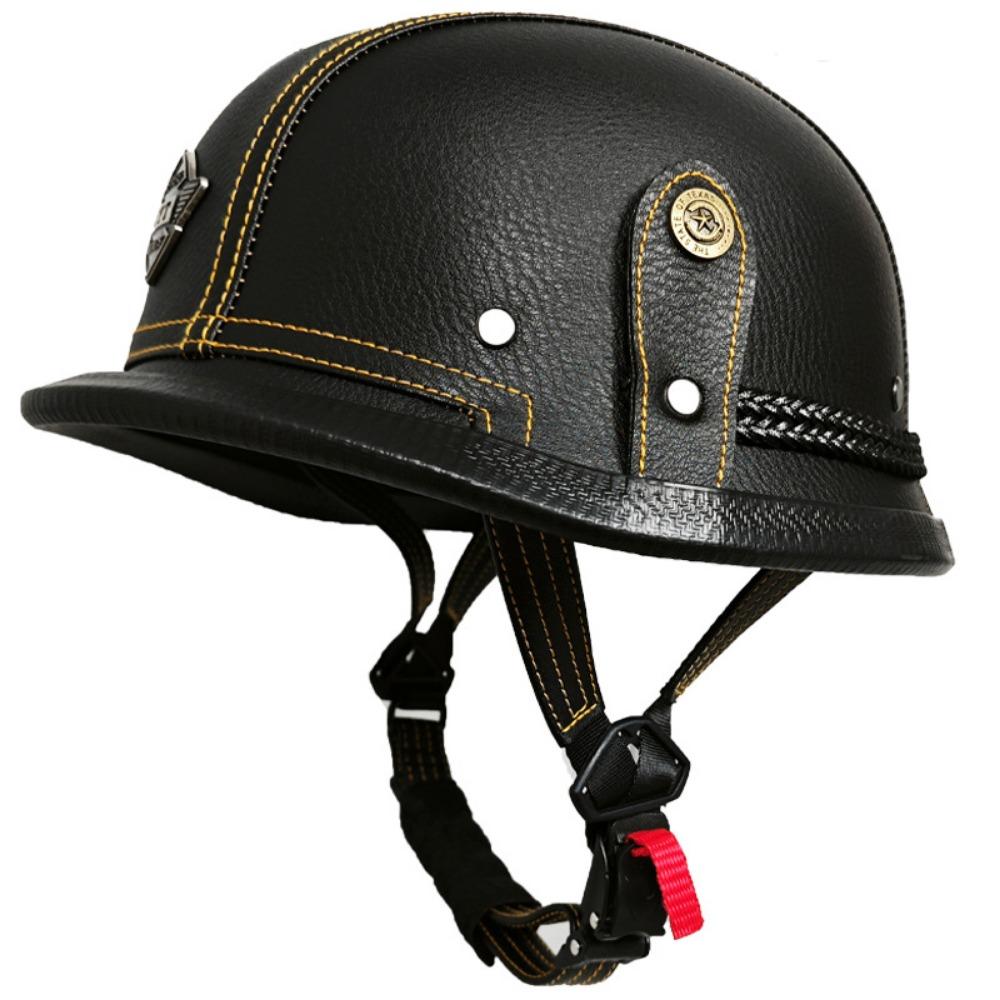 Electric Car Half Helmet Men and Women Four Seasons Cruise Retro German Leather Helmet Handmade Helmet