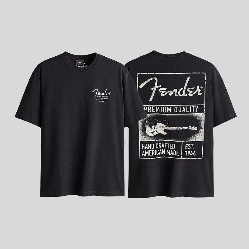 

[Fender] HM Men s and Women s T-shirt Summer Letters Print round Neck Loose Shoulder Short Sleeve 0972640 Black/Fender 170/92(S)