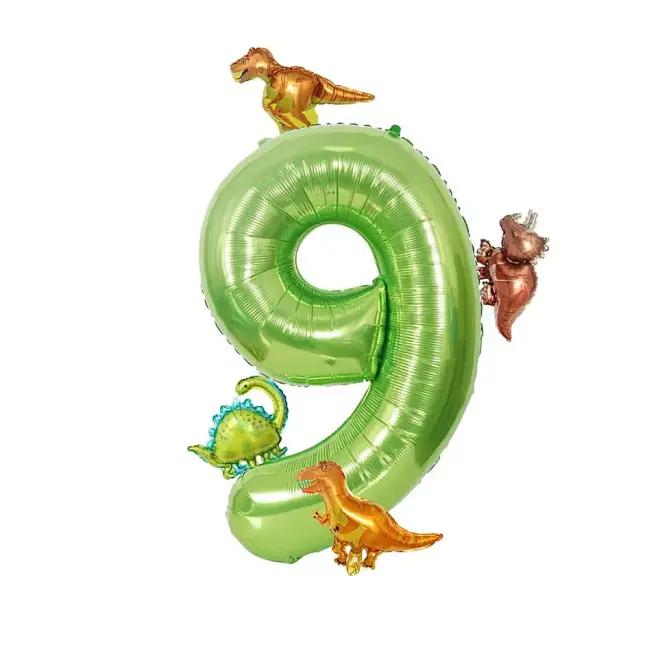 6 Stück /Set 40 Zoll Großer Aluminiumfolien-Zahlenballon Mit Niedlichen Mini-Dinosaurier-Ballons Für Geburtstagsfeier Jubiläumsdekoration