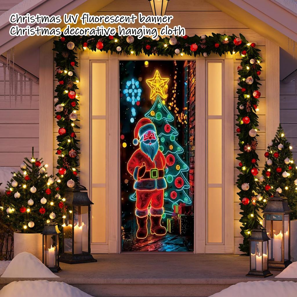 Christmas UV Fluorescent Door Banner/cover Background/holiday Party Decoration/Christmas Decorative Hanging Cloth