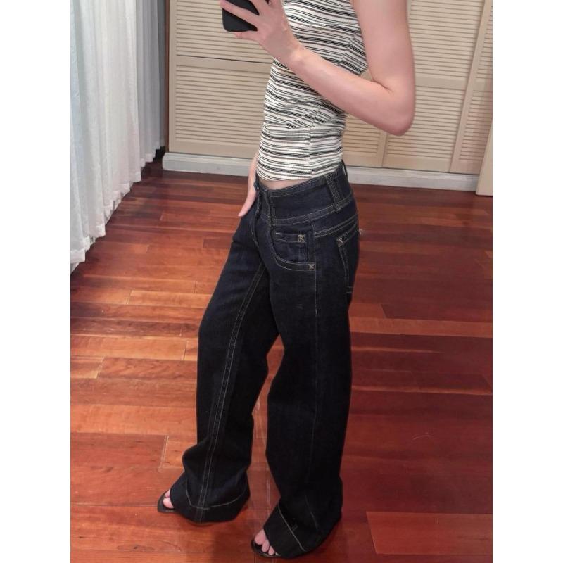 Americké retro džíny s nízkým pasem a širokými nohavicemi dámské letní podzimní volné splývavé vysoké prodloužené délky horké dívky široké nohavice