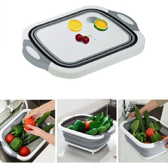 Collapsible Washing Up Bowl, Innovations Multi Function Bowl Drying Rack, Portable Cutting Board, Retractable Drain Washing Basket Basin Vegetable