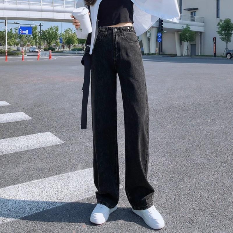 

Trendy brand high waist straight jeans women s spring and autumn loose and thin small drape wide legs mopping pants 2XL recommends 140-80kg
