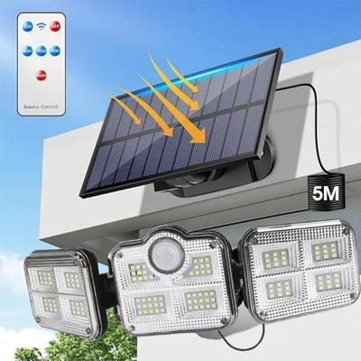 Lampa solarna zewnętrzna lampa przeciwpowodziowa z pilotem lampa ścienna wodoodporna reflektory czujnik ruchu 3 głowice lampy uliczne