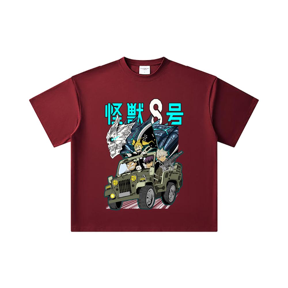 

260 GSM Double Yarn 32 Count 100% Cotton Kaiju No 8 V18 Print Unisex Heavy Cotton T Shirt 2XL вина червоного кольору