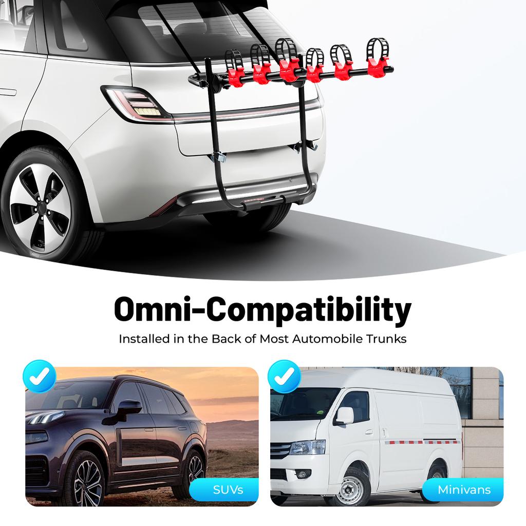 Foldable 3 Bike Car Trunk Rack Carrier, Heavy Duty Carbon Steel Mount for SUV Sedan, Holds 44.1lbs for Outdoor Travel