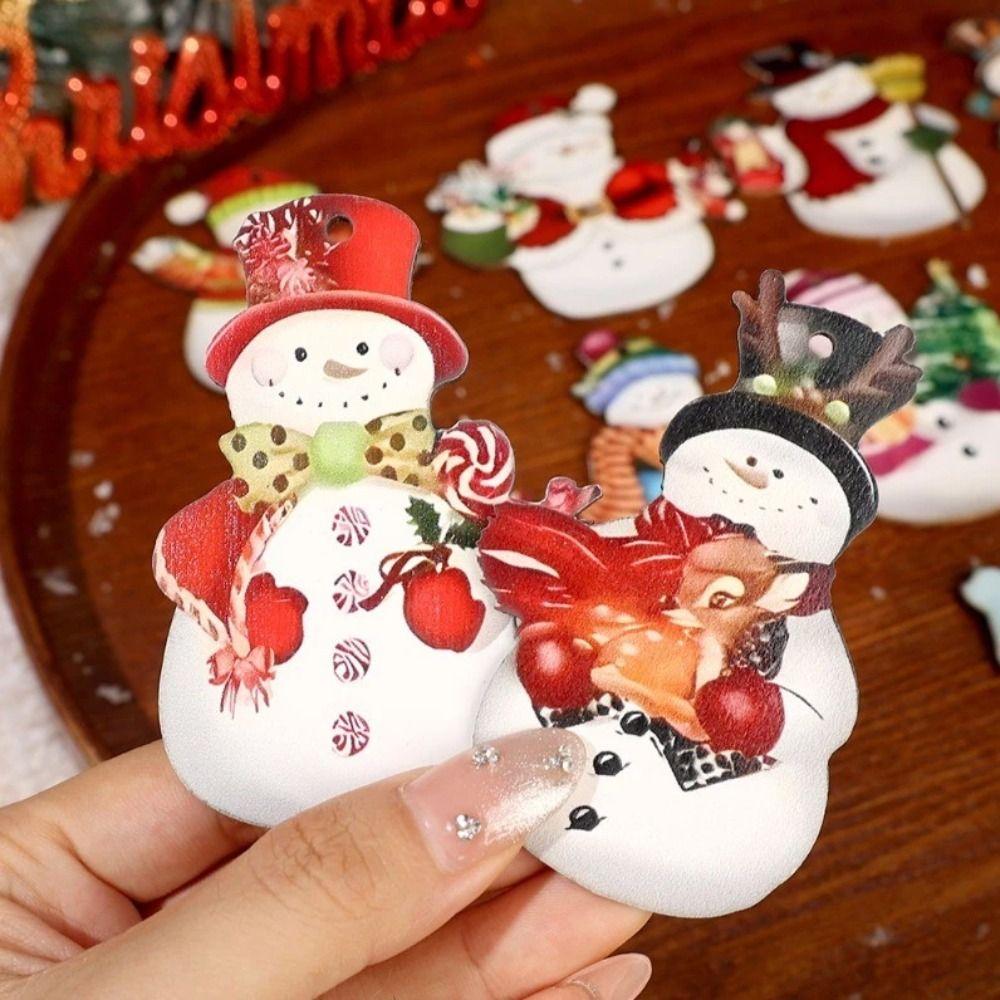12Pcs Wooden Christmas Snowman Pendant DIY Santa Hanging Pendants New Xmas Tree Charm
