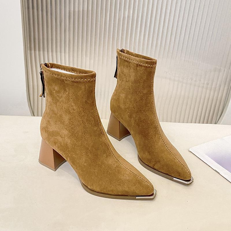Fashion Fashion Pointed Toe Suede Single Boots 2025 New Temperament Block Heel Fashion Boots Booties Women