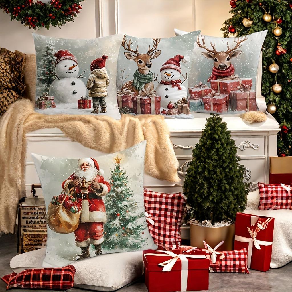 Home Decoration: Christmas: Deer, Santa Claus And Snowman Cushion Covers For Sofa, Bedroom, Car, Pillow Covers