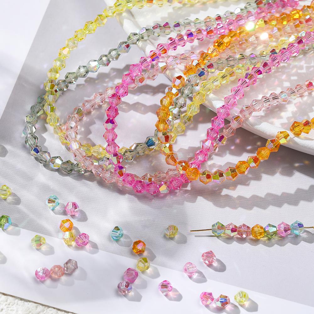 1 Strip 4mm Shiny Crystal Beads Bicone Beads 80pcs Glass Beads Loose Spacer Beads for Bracelet DIY Jewelry Making