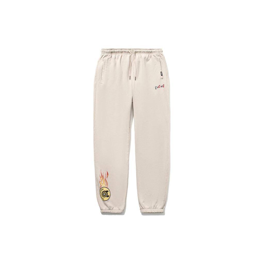 Li Ning X OG Slick Collaboration Letter Pattern Printed Cuffed Knitted Sports Pants Men Bottoms Oatmeal-Gray AKLT689-2