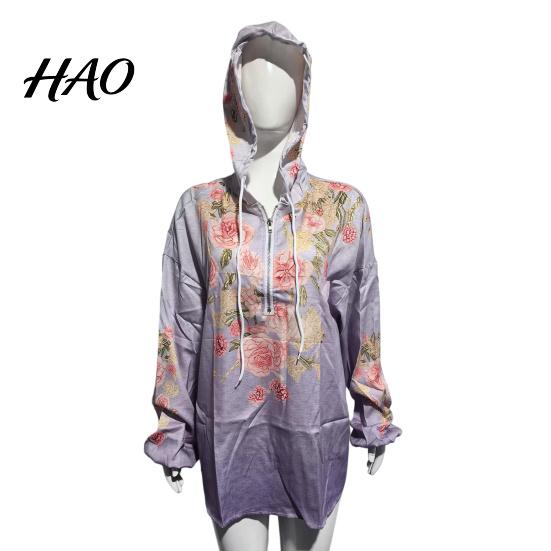 Windproof Neck Protection Top Women Tops 3D Flower Decor Hooded Zipper Sweatshirt Long Autumn Winter Warm Sleeve Loose Fit Casual Sporty Outerwear