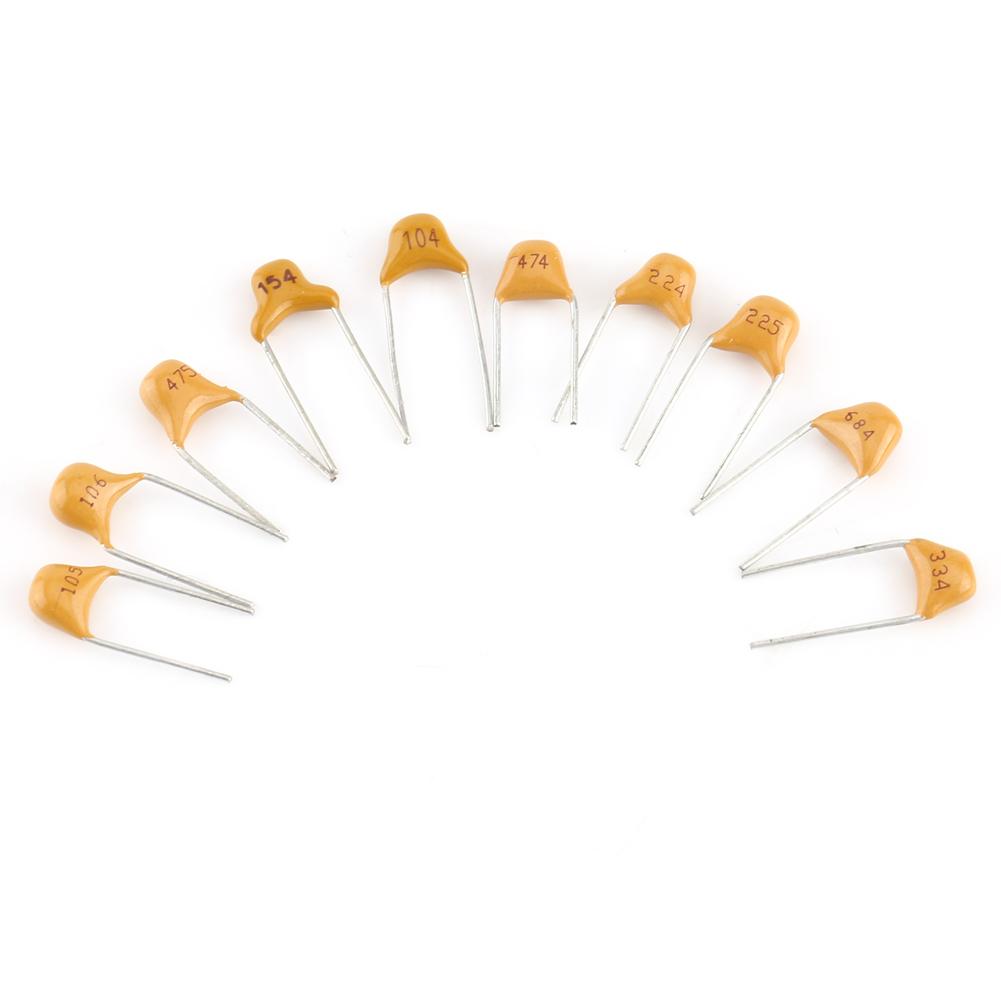 500pcs 10 Values Monolithic Multi Layer Ceramic Capacitors 0.1microfarad   10microfarad With Storage Box