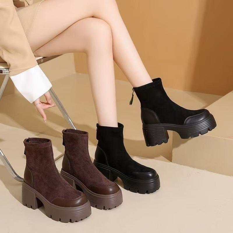 Retro Shoes Women's Shoes, New Thick-soled, Height-increasing, Thick-heeled, Slim Ankle Boots