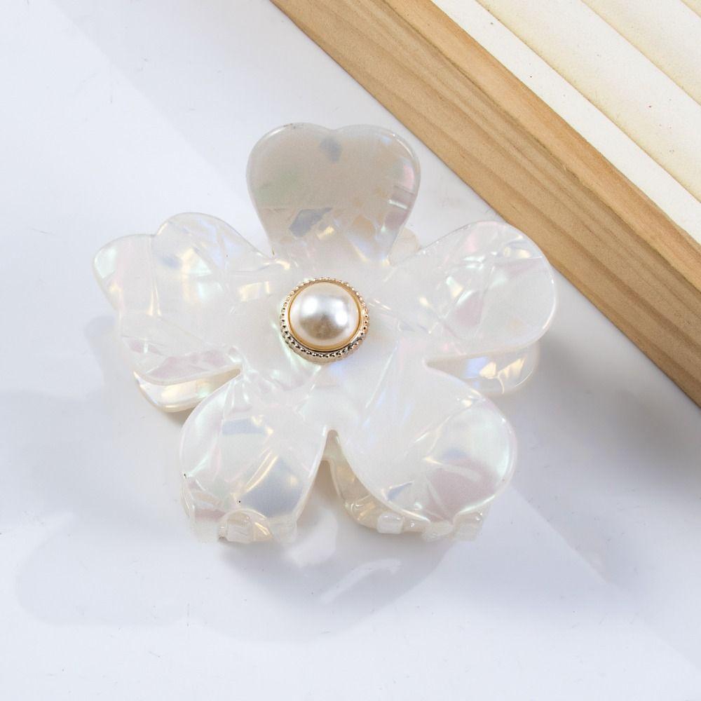 Elegant Pearl Crab Clip Non-slip Floral Hair Clip Shiny Flower Hair Claw Girls