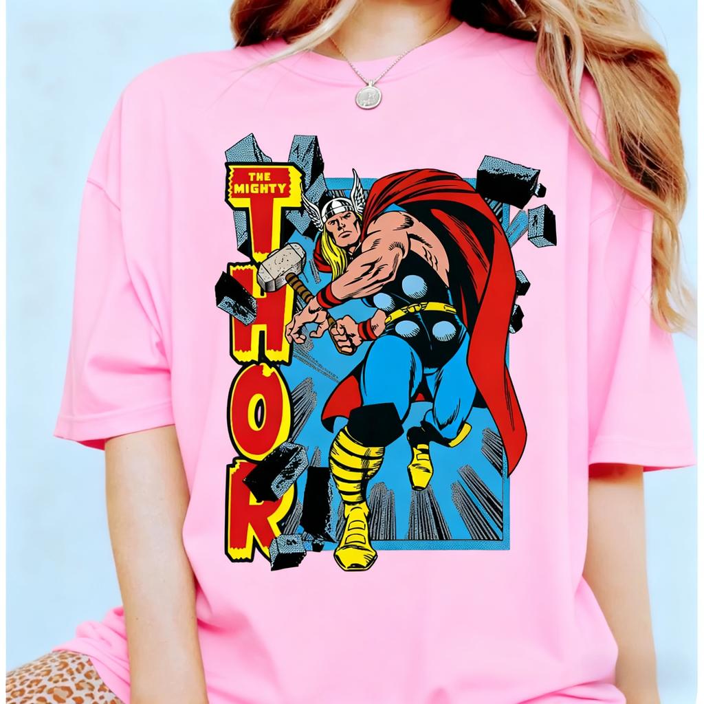 Marvel Genuine New Powerful Thor Breakthrough ComicPrinted Unisexs and Womens Short Sleeve Loose Plus Size Casual TShirts
