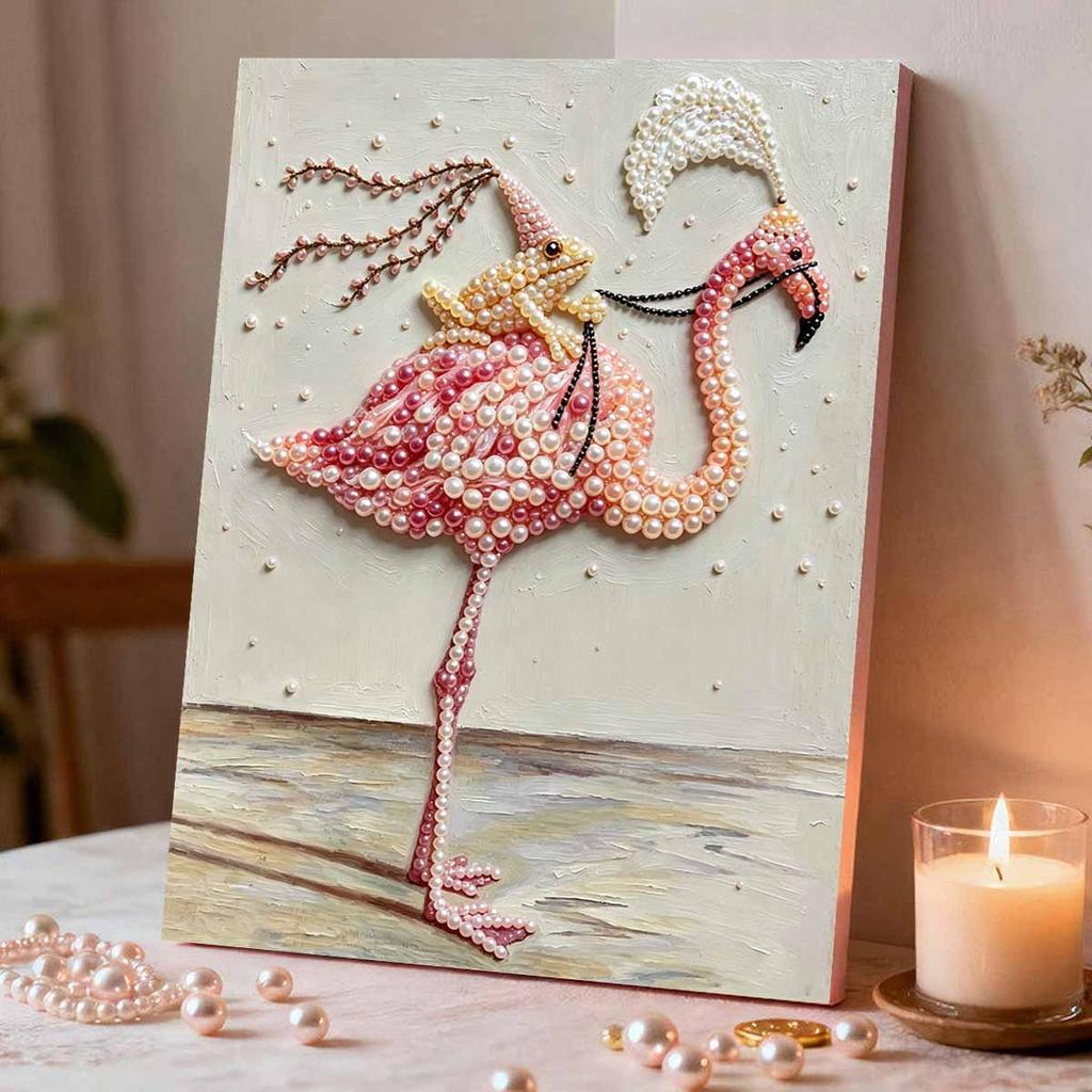 5D Pearl Painting Kit Framed with Flamingo Frog Design Sparkling Bead Art Canvas DIY Relaxing Craft for Wall Decor Gift Set Home Art