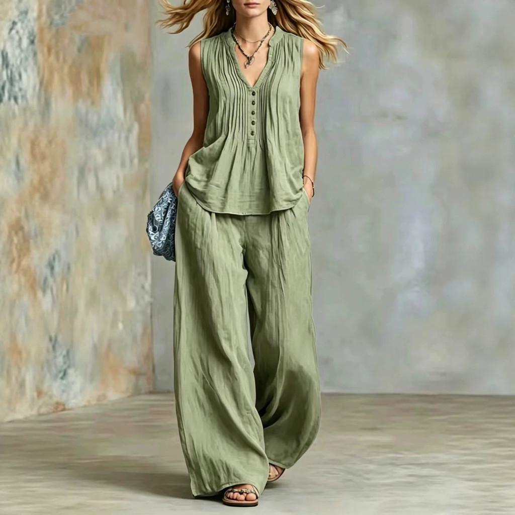 Street Style Womens Sleeveless Pantsuit With Cotton Linen Material For Casual Summer Wear