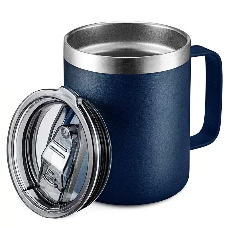 Isolierter Kaffeebecher aus Edelstahl mit Griff, 12 oz 360 ml Tumbler-Becher mit Deckel für heiße und kalte Getränke, kleiner Becher