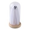 Yousheng Halloween Ghost Decor Light Up Ghost in Glass Cloche with Wood Base Cute Ghost Night Light Decoration for Table Shelf Fireplace Room Decor