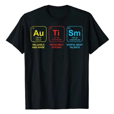 Vtipné tričko s periodickou tabulkou pro povědomí o autismu, grafické, bavlněné, streetwearové, s krátkým rukávem, narozeninové dárky, letní tričko, pánské oblečení