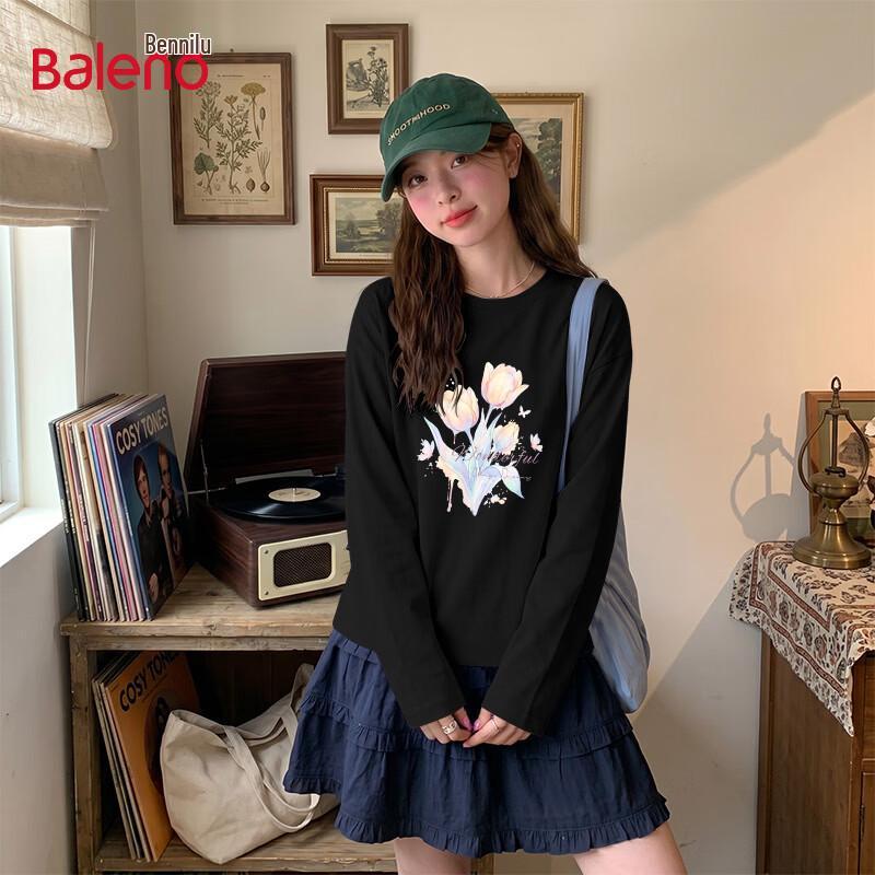 Baleno Women's Loose Fit Pure Cotton Long Sleeve Tulip Graphic T-Shirt
