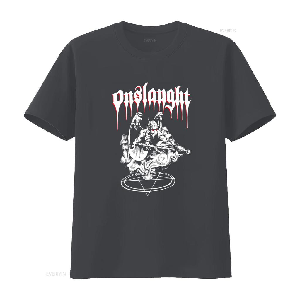 New Dtg Dtf ONSLAUGHT Power From Hell T Shirt for Unique Devil Design with Pentagram Symbol Vintage Washed Slightly Fashion