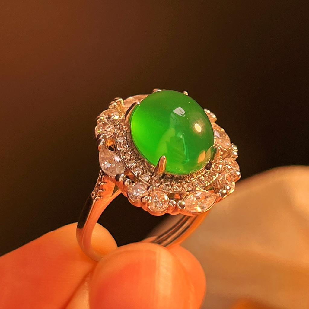 Jade Green Ice Light Natural Chalcedony Ring Agate Ring, Real Shot