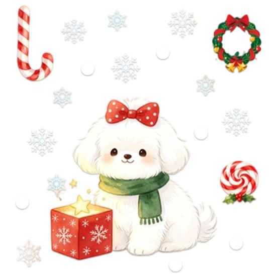 Easy Apply Window Paster Cute Dog Christmas Static Stickers, Waterproof PVC Holiday Decals for Home Decorative Scenes Store Glass, Removable