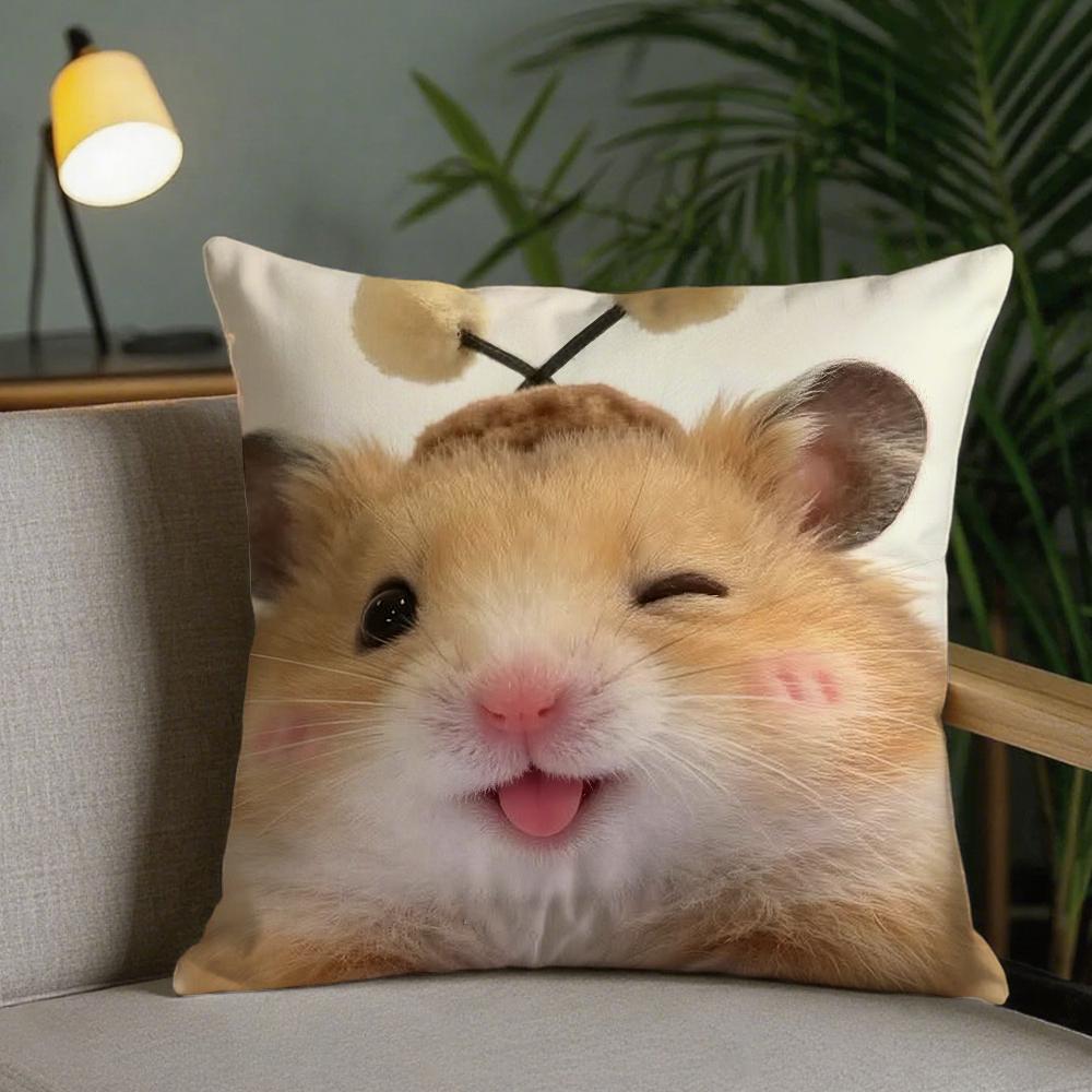 Cute Hamster Pillow Case Square DoubleSided Printing Sofa Cushion Cover Pillowcase Bedroom Bedside