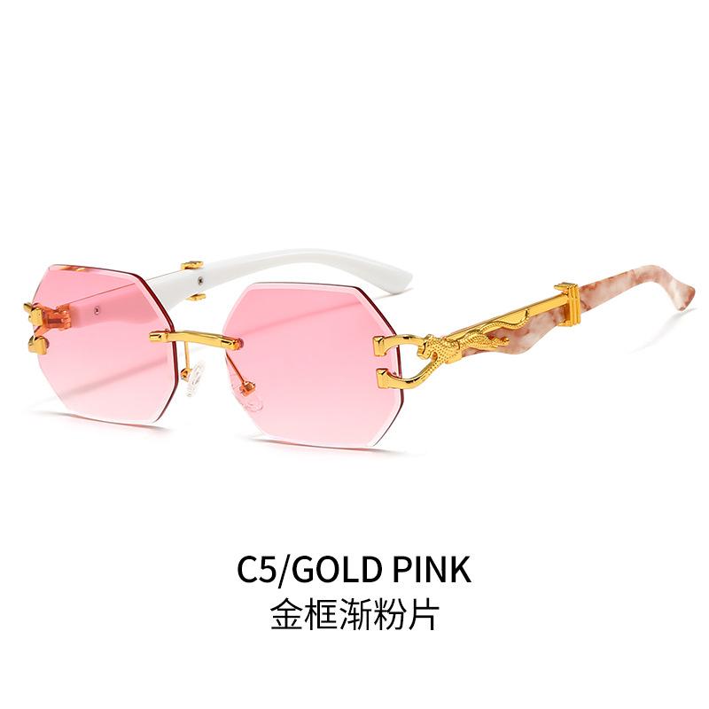 Leopard Head Frameless Polygonal Sunglasses for Men Women Unique Irregular Cut Edge UV Protection Stylish Shades