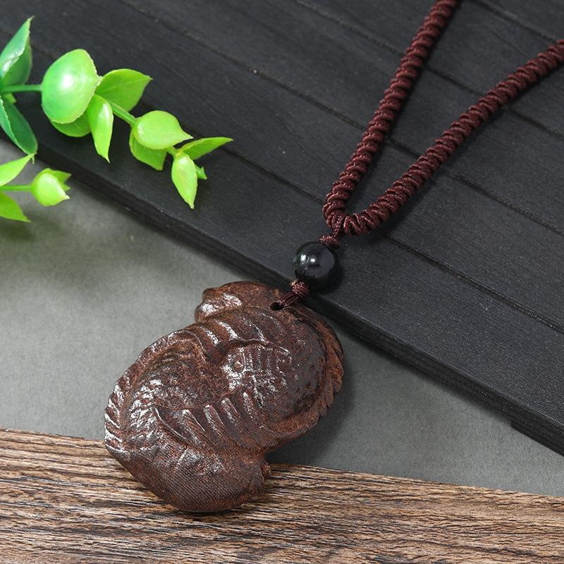 Hand-carved Mahogany Necklace Retro Femininity Long Autumn and Winter Sweater Chain Cotton and Linen Accessories