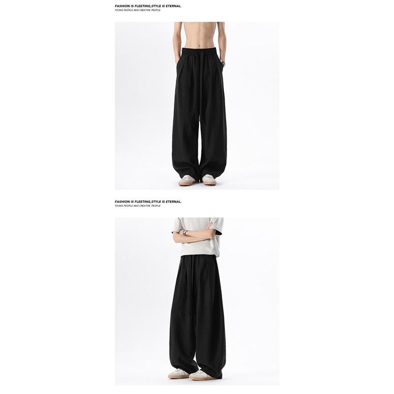 Vintage Linen Wide Leg Pants Elastic Waist Draped Loose Baggy Trousers Summer Casual Streetwear Long Pants