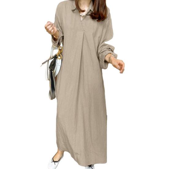 

Женское осенне-весеннее платье свободного кроя с лацканами, длинными рукавами, однотонное, с V-образным вырезом XL