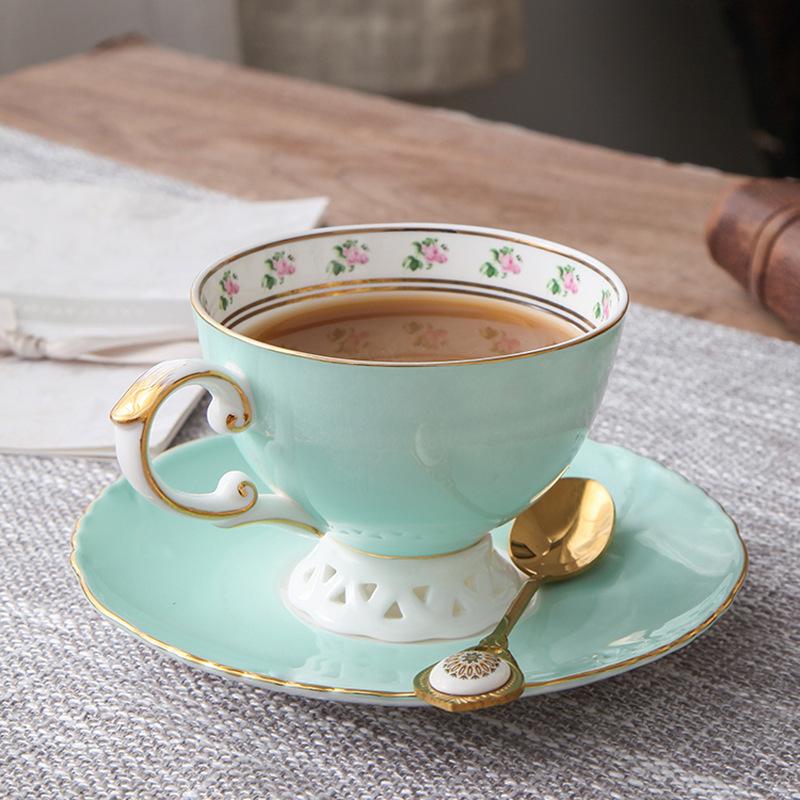 Coffee Cup And Saucer Set, Ceramic Light Luxury Bone China Flower Teacup Tray, Nordic British Small Fresh And Luxurious Afternoon Red Teacup