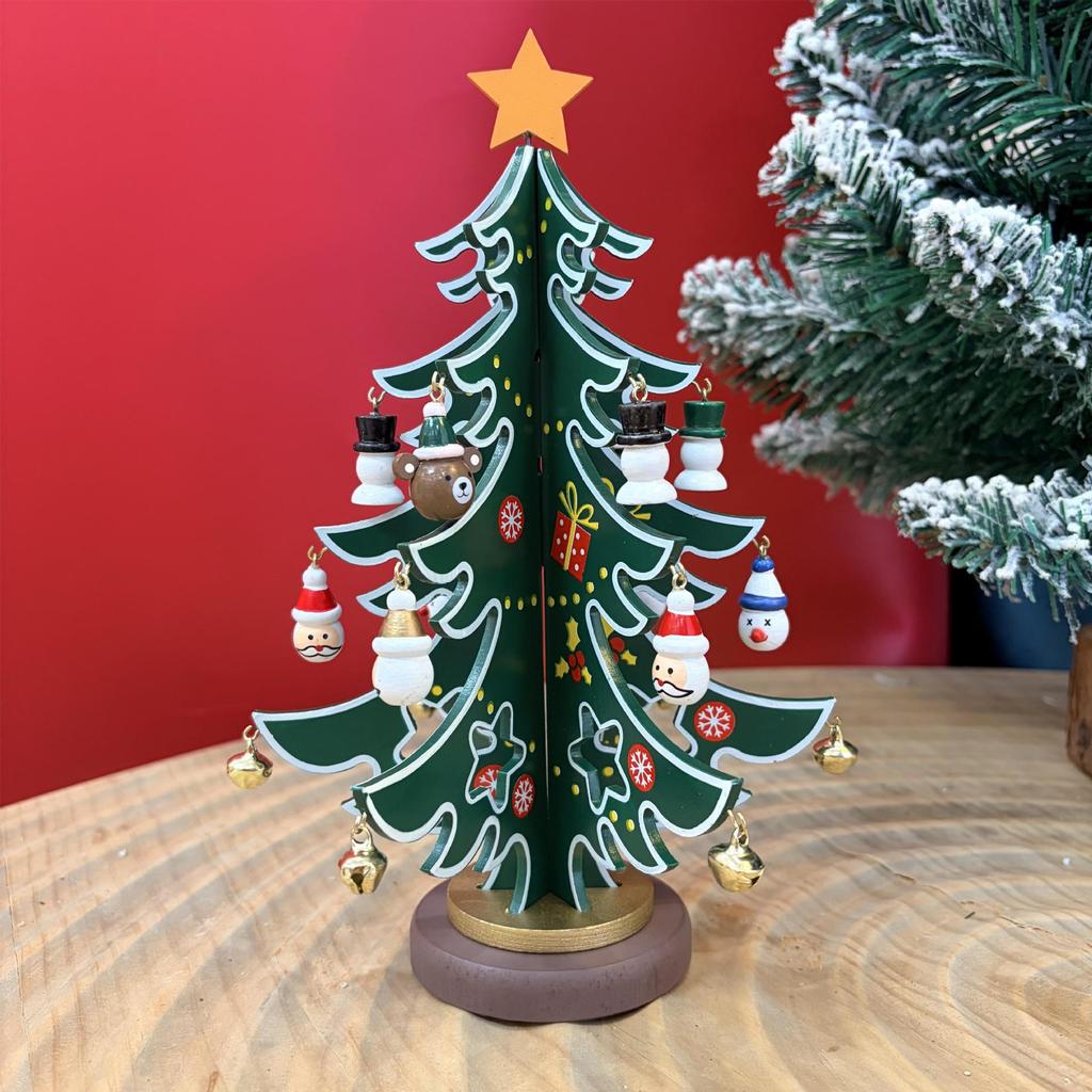 Wooden Christmas Tree Tabletop Display and Mini Figurines - Creative Gifts for Kids
