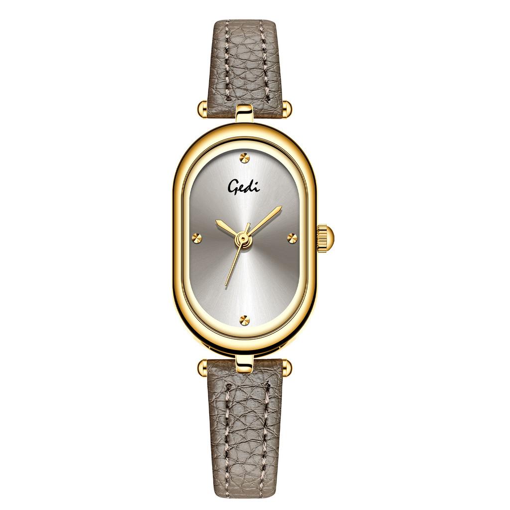 French Vintage Elliptical Quartz Watch For Women With Waterproof 30m And Leather Strap