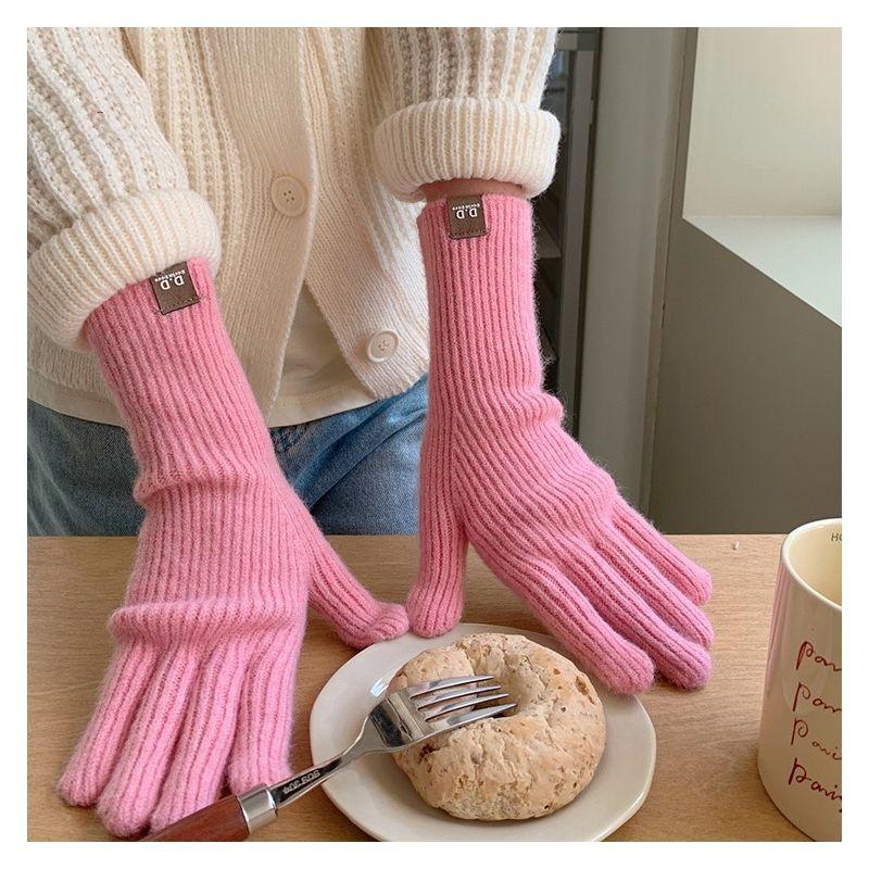Extended Solid Color Versatile Knitted Gloves Female Student Finger Warm Gloves Male
